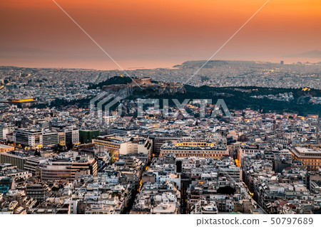 Scenic panoramic view on Acropolis in Athens, Greece at sunset. 50797689