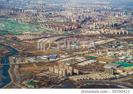 Residential area of Beijing, China that can be seen from an airplane Residential area of Beijing, China that can be seen from an airplane 50798423