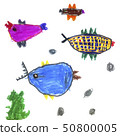 Vector set of children's drawings - fish and bird 50800005