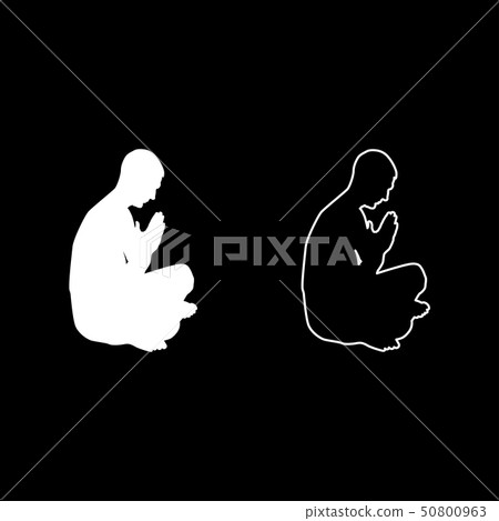 Man praying silhouette icon set white color 50800963