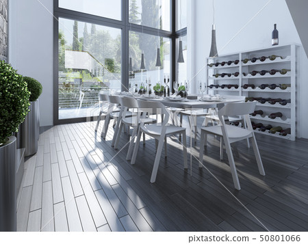 Elegant dining with wine rack Elegant dining with wine rack 50801066