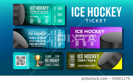 Stylish Design Ice Hockey Game Tickets Set Vector 50801279
