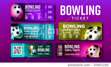 Stylish Design Bowling Game Tickets Set Vector 50801280