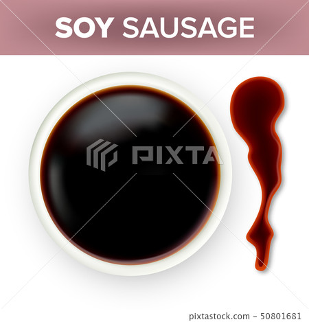 Asian Soy Sauce In Dip Bowl With Splash Vector 50801681