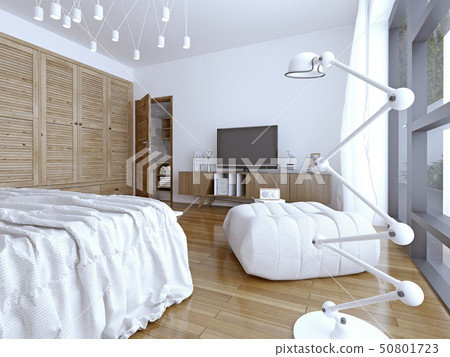 Bright and brand new interior of european bedroom 50801723