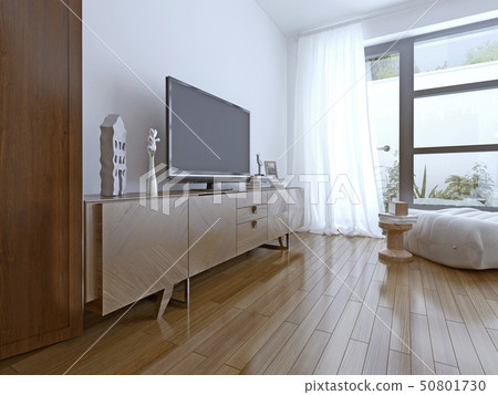 Tv table on high-tech bedroom