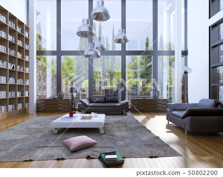 Modern living room with wood floor 50802200