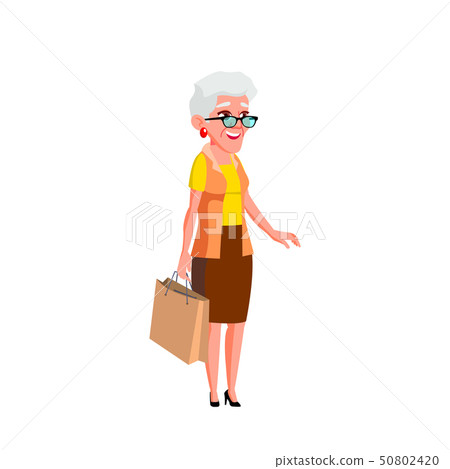 Caucasian Old Woman Vector. Elderly People. Senior Person. Isolated Cartoon Illustration 50802420