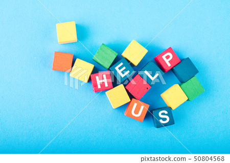 colorful wooden cube with HELP US word colorful wooden cube with HELP US word 50804568