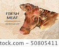 Cow. Poster farm animals watercolor. 50805411
