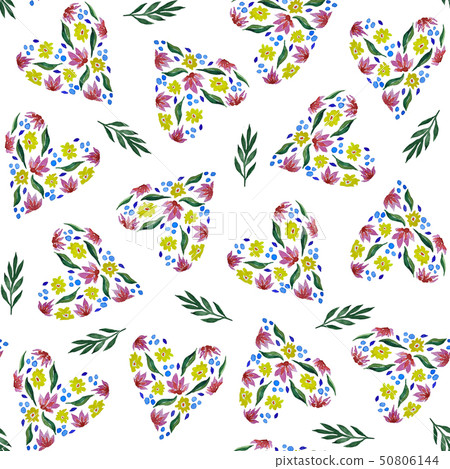 Floral hearts. Seamless pattern of watercolor - Stock Illustration ...