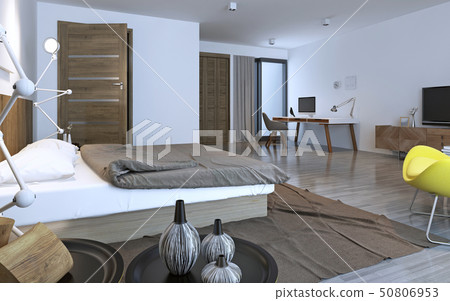 Contemporary bedroom with brown furniture 50806953