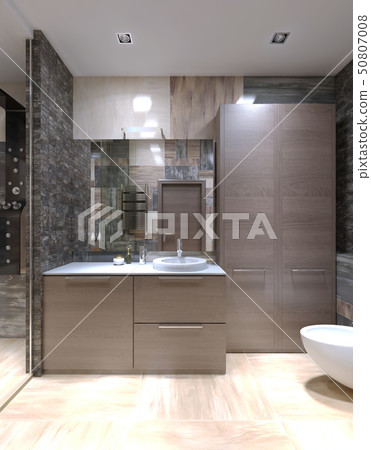 Light brown furniture in strange bathroom Light brown furniture in strange bathroom 50807008