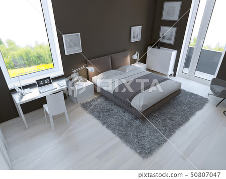 Brown color in the interior of bedroom 50807047