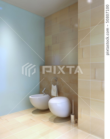 Toilet and bidet near tiled wall Toilet and bidet near tiled wall 50807100