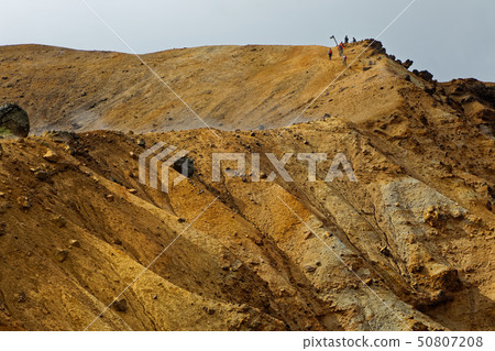 A climber who goes along the crater wall ridge of Adatara mountain and Numanohira A climber who goes along the crater wall ridge of Adatara mountain and Numanohira 50807208