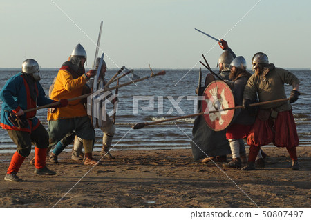 Slavic warriors reeanctors fight Slavic warriors reeanctors fight 50807497