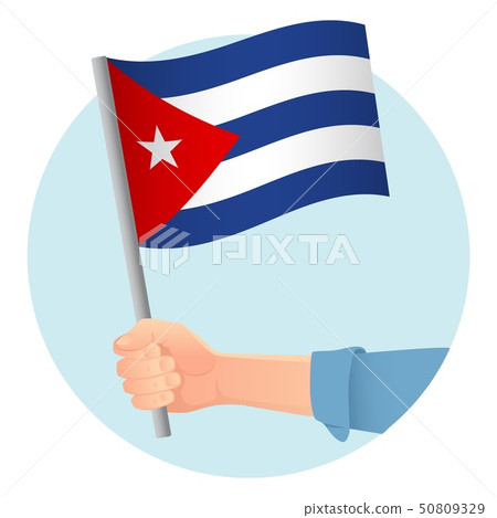 Cuba flag in hand icon 50809329