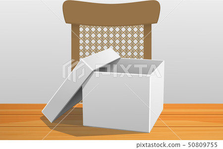 white paper box on the wooden table in the room - Stock Illustration ...