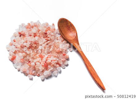 Pink salt from Bolivian and spoon isolated on 50812419