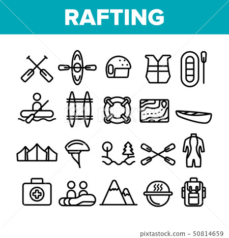 Rafting Trip, Sport Linear Vector Icons Set Rafting Trip, Sport Linear Vector Icons Set 50814659