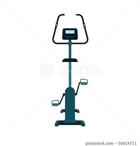 Front view of exercise bike with electronic screen monitor flat cartoon style Front view of exercise bike with electronic screen monitor flat cartoon style 50814711