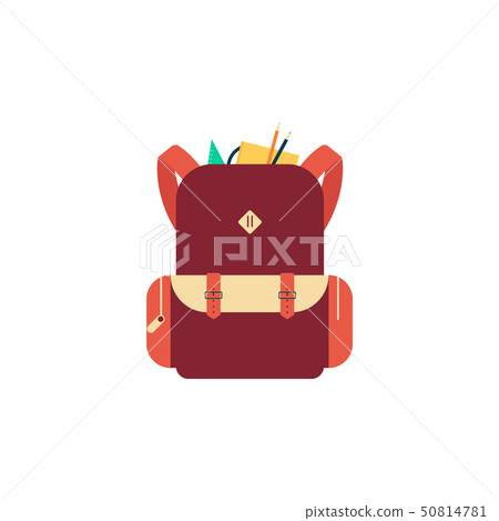 Brown school backpack full with stationery and supplies Brown school backpack full with stationery and supplies 50814781