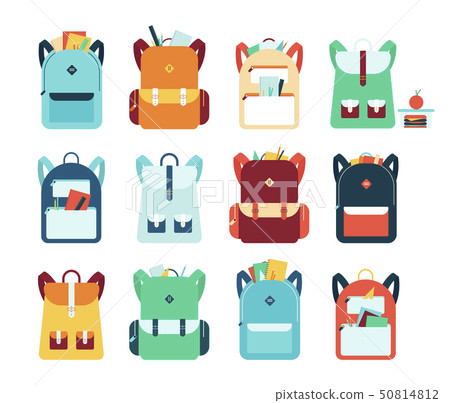 Set of backpacks or schoolbags flat style vector illustration isolated on white. 50814812
