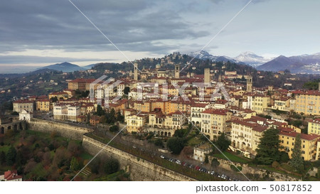 Picturesque aerial view of Bergamo and surrounding mountains, Italy Picturesque aerial view of Bergamo and surrounding mountains, Italy 50817852