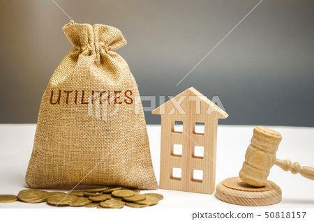 A money bag with the word Utilities, a house A money bag with the word Utilities, a house 50818157
