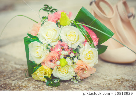 bridal bouquet and shoes, beautiful wedding bridal bouquet and shoes, beautiful wedding 50818929