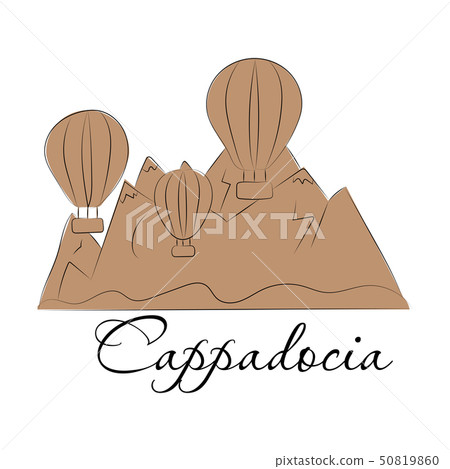 Illustration of a popular turkish travel destination Cappadocia. Balloons in the sky. EPS 10. RGB Illustration of a popular turkish travel destination Cappadocia. Balloons in the sky. EPS 10. RGB 50819860