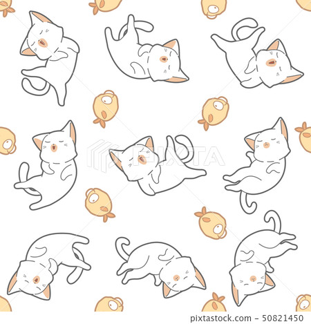 Seamless pattern drawn cat and fish. 50821450