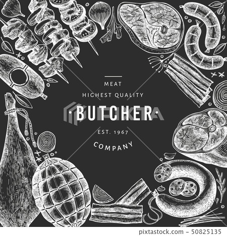 Vintage vector meat products design template. Hand Vintage vector meat products design template. Hand 50825135