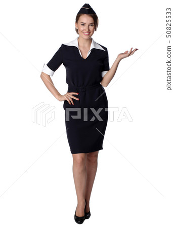 Air hostess in blue uniform. Air hostess in blue uniform. 50825533