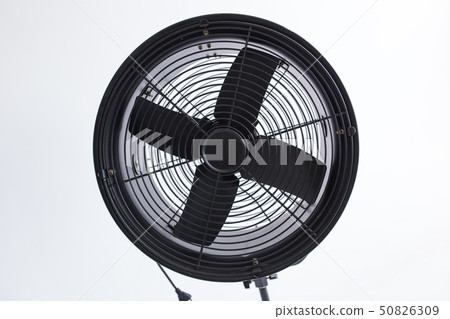 Black powerful fan in the white room. Studio isolated. Black powerful fan in the white room. Studio isolated. 50826309