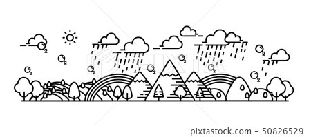 Forest and hill rainy panorama view vector illustr 50826529