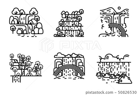 Waterfall icon set. Flat line illustration. 50826530