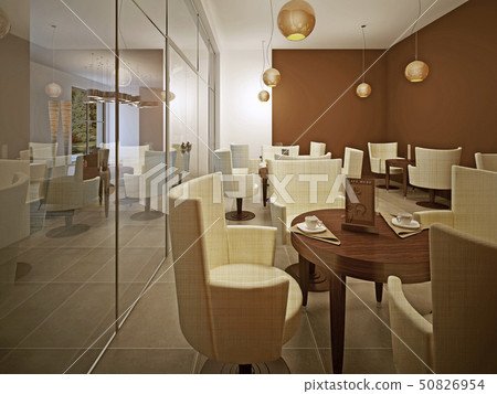 Interior of modern cafe in brown - Stock Illustration [50826954] - PIXTA