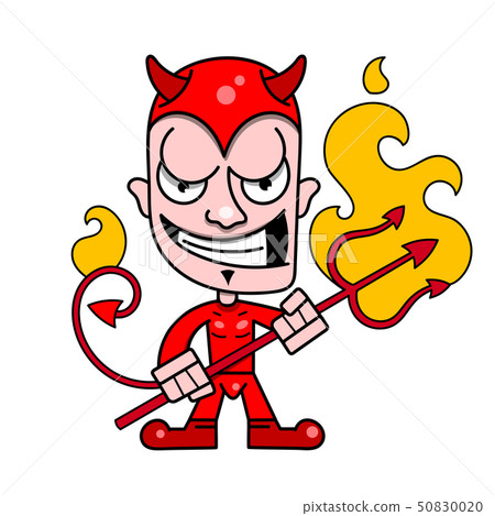 Cute Little Devil With Horns And A Flaming - Stock Illustration ...