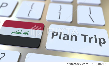 PLAN TRIP text and flag of Iraq on the computer keyboard, travel related 3D rendering PLAN TRIP text and flag of Iraq on the computer keyboard, travel related 3D rendering 50830716