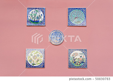 Hand-painted ceramic tiles and rosettes with 50830783