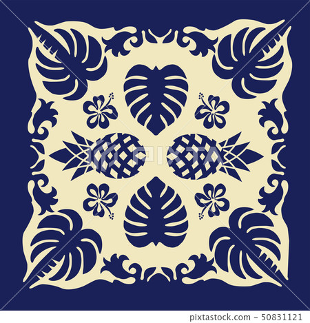 Hawaiian quilt pattern (blue) plant ladder | background illustration texture | summer image vector data 50831121