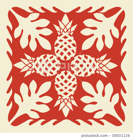 Hawaiian quilt pattern (red) plant | background illustration texture | summer image vector data 50831126