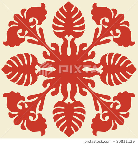 Hawaiian quilt pattern (red) plant | background illustration texture | summer image vector data Hawaiian quilt pattern (red) plant | background illustration texture | summer image vector data 50831129