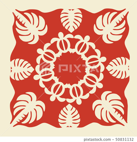 Hawaiian Quilt Pattern (Red) Turtle |... - Stock Illustration [50831132 ...