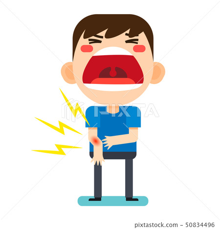 Tiny cute man character broken right arm_V2 50834496