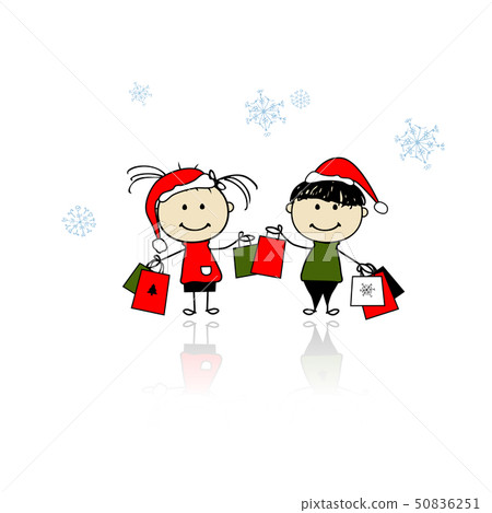 Christmas gifts. Children with shopping bags 50836251