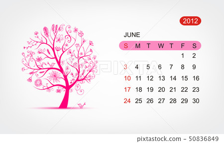 Vector calendar 2012, june. Art tree design 50836849