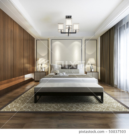 Chinese Modern Bedroom Suite In Hotel Stock Illustration